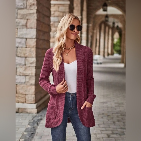 Cozy Elegance Open Front Cardigan with Pockets - Picture 3 of 4